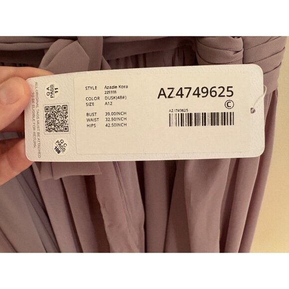 Azazie NWT Kora Chiffon Bridesmaid Formal Gown in Purple Dusk Size 12 - Picture 6 of 16
